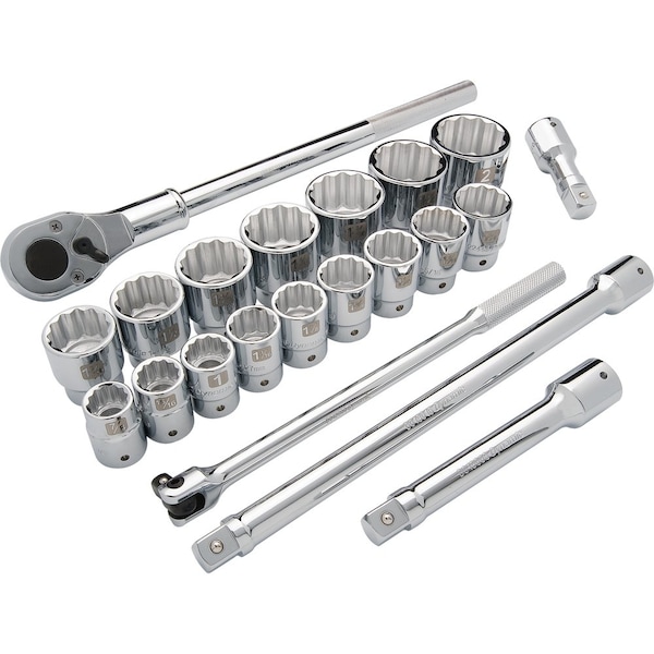 Tools 3/4" Drive 21Pcs 12 Point, Std Length, SAE Socket Set, 7/8" - 2"